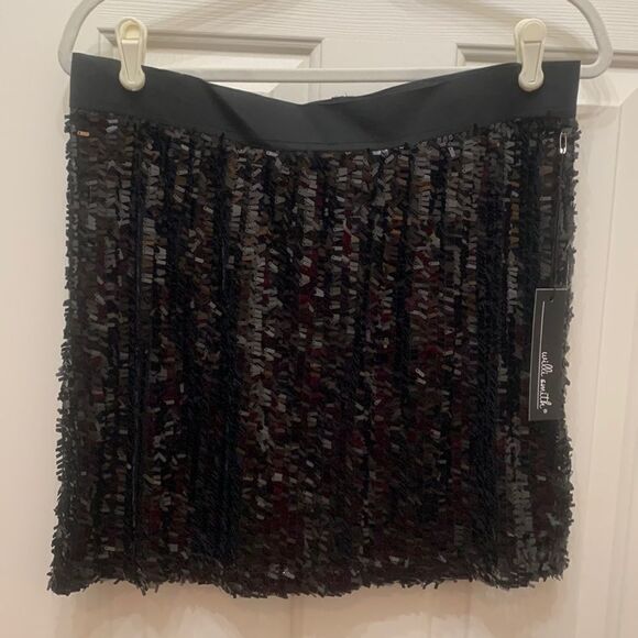 Willie Smith Large Black Sequined Shimmer 💯% Polyester Lined Mini Skirt New - Picture 1 of 5